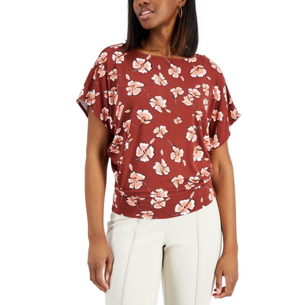 Alfani Petite Floral Print Boatneck Blouson Top